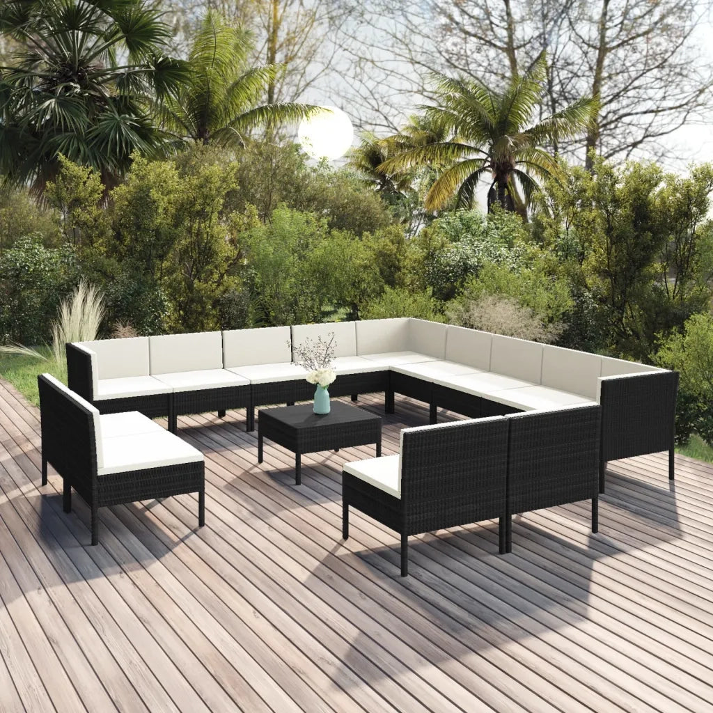 Set Divani da Giardino 14 pz con Cuscini in Polyrattan Nero 3094488