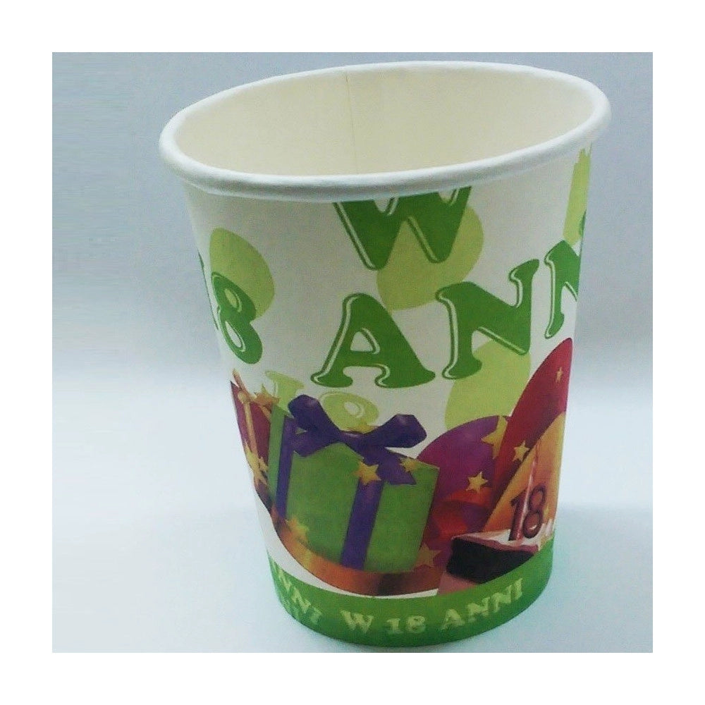 Trade Shop - Set 18 Pezzi Bicchieri Bianco Verde Usa E Getta Bicchiere Di Carta Feste 18 Anni -