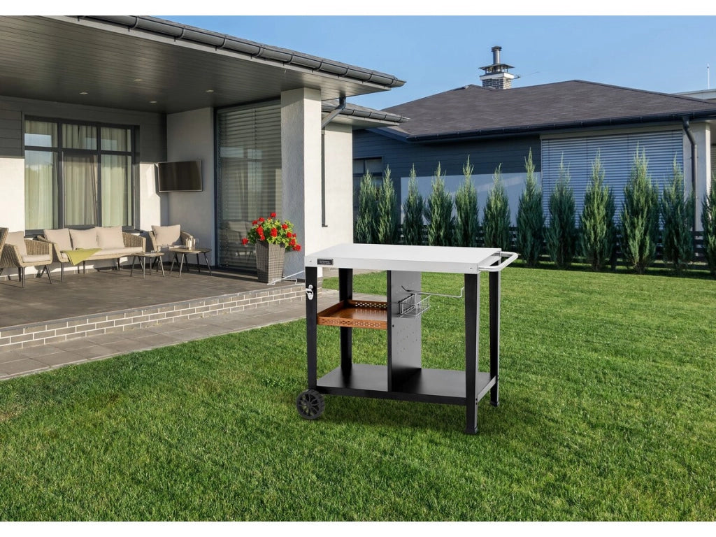 Carrello per barbecue "Gelia" 117 x 59 cm - Acciaio inossidabile - Nero