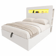 Letto Contenitore 140x200 cm e 180x200 cm con LED; prese e mensole in legno bianco