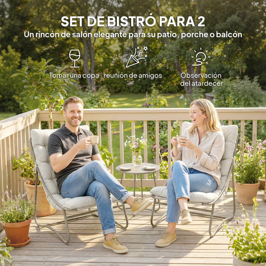 Set Giardino 3 Pezzi con 2 Sedie Lounge, Tavolino e Cuscini per Esterno ¨C zephmum ¨C Grigio Chiaro