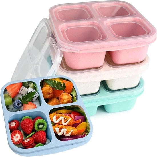 Herbruikbare snackdozen con compartimenti per bambini e adulti - Bento-lunchbox magnetronbestendige - 4 pezzi