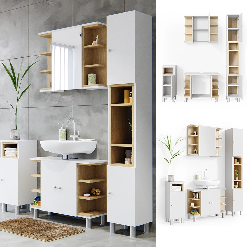 Vicco Set mobili bagno Bianco/Sonoma 4 parti