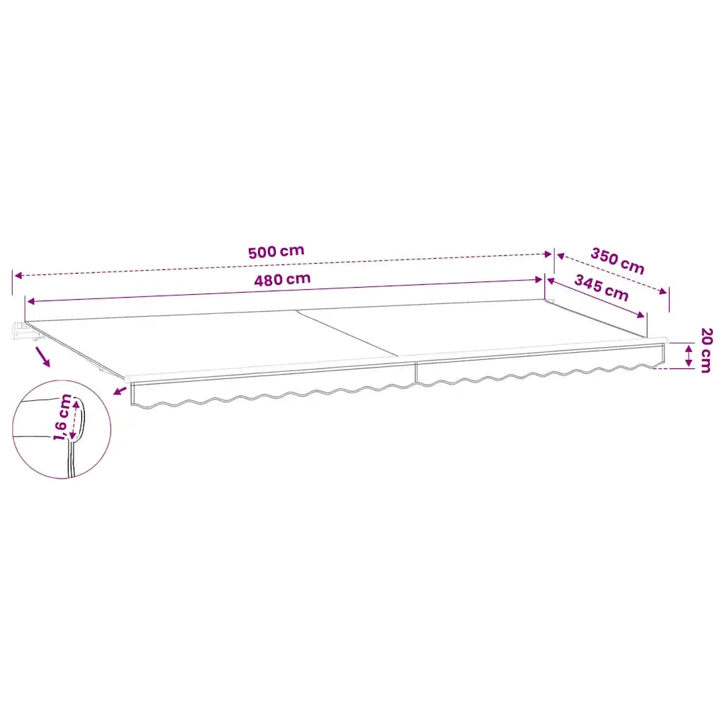 Tessuto di Ricambio per Tenda da Sole Antracite 500x350 cm Poliestere 311952