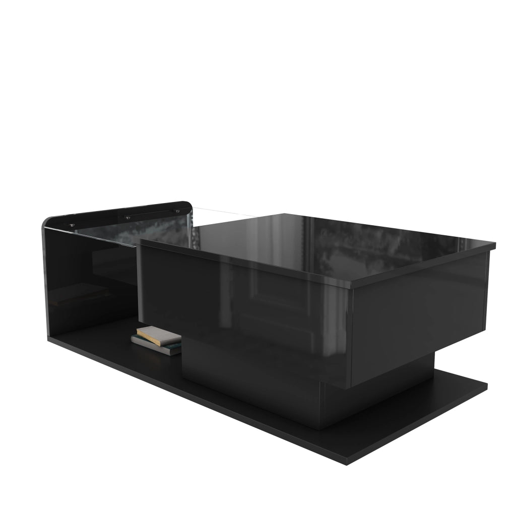 TAVOLINO DA SALOTTO ALZABILE 100x50x33/47,5 cm NERO LUCIDO CON LED