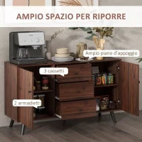 Credenza Moderna in Legno e Truciolato con 2 Armadietti e 3 Cassetti, 127x40x76 cm, Marrone e Nero