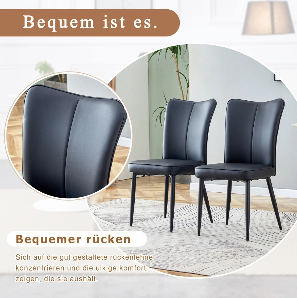 Set di 2 sedie da pranzo nere in PU e metallo; schienale ergonomico; H 89 cm