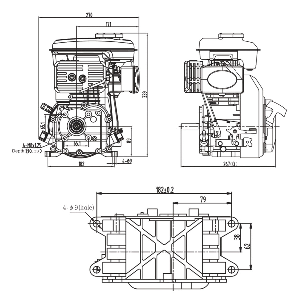 LIFAN 152 Motore benzina 1,8kW 2,45CV 4 tempi 15mm raffreddato ad aria 1 cilindro Avviamento manuale