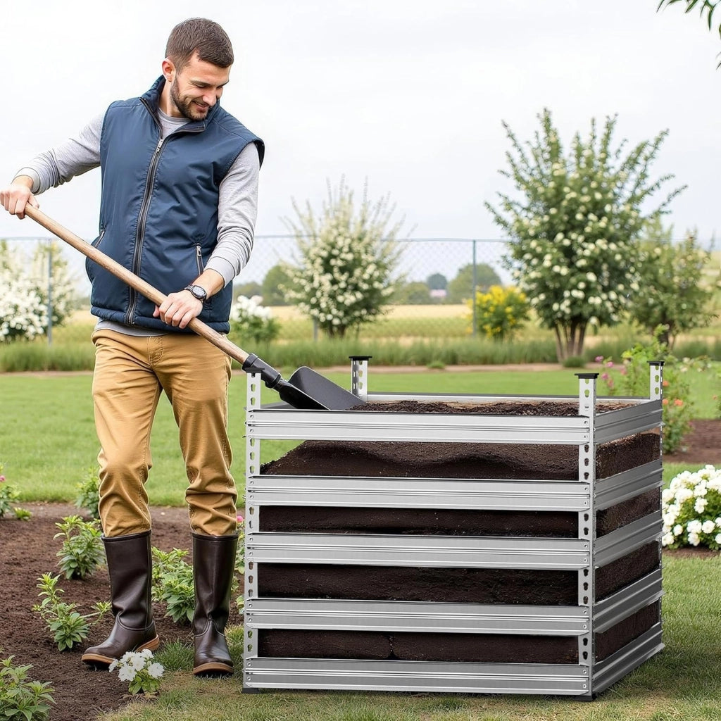 Compostiera da giardino in metallo 100 x 100 x 90 cm per 900 litri di compost da rifiuti organici