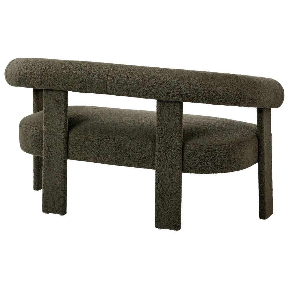 Divano a 2 posti morbido tessuto Boucle verde stile retrò vintage gambe in legno