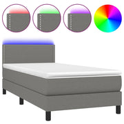 Letto singolo | Letto per adulti | Letto a Molle Materasso e LED Grigio Scuro 80x200 cm in Tessuto