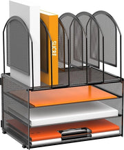 Organizzatore per ufficio per carta, cassetto per lettere a 3 livelli con 5 contenitori verticali, organizzatore multifunzionale per ufficio, accessori per ufficio e organizzatore per ufficio per casa, nero