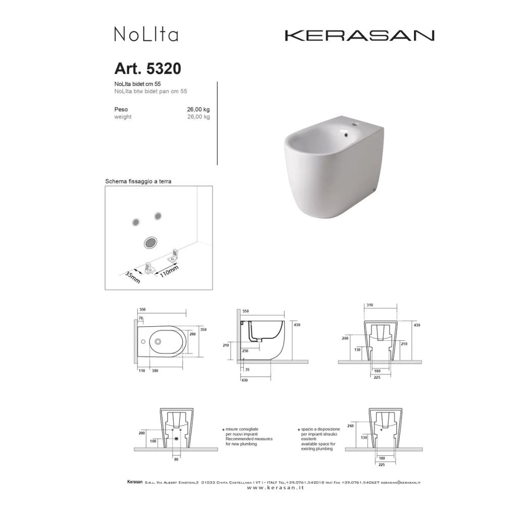 Bidet Da Terra Kerasan Bianco Lucido "Nolita"