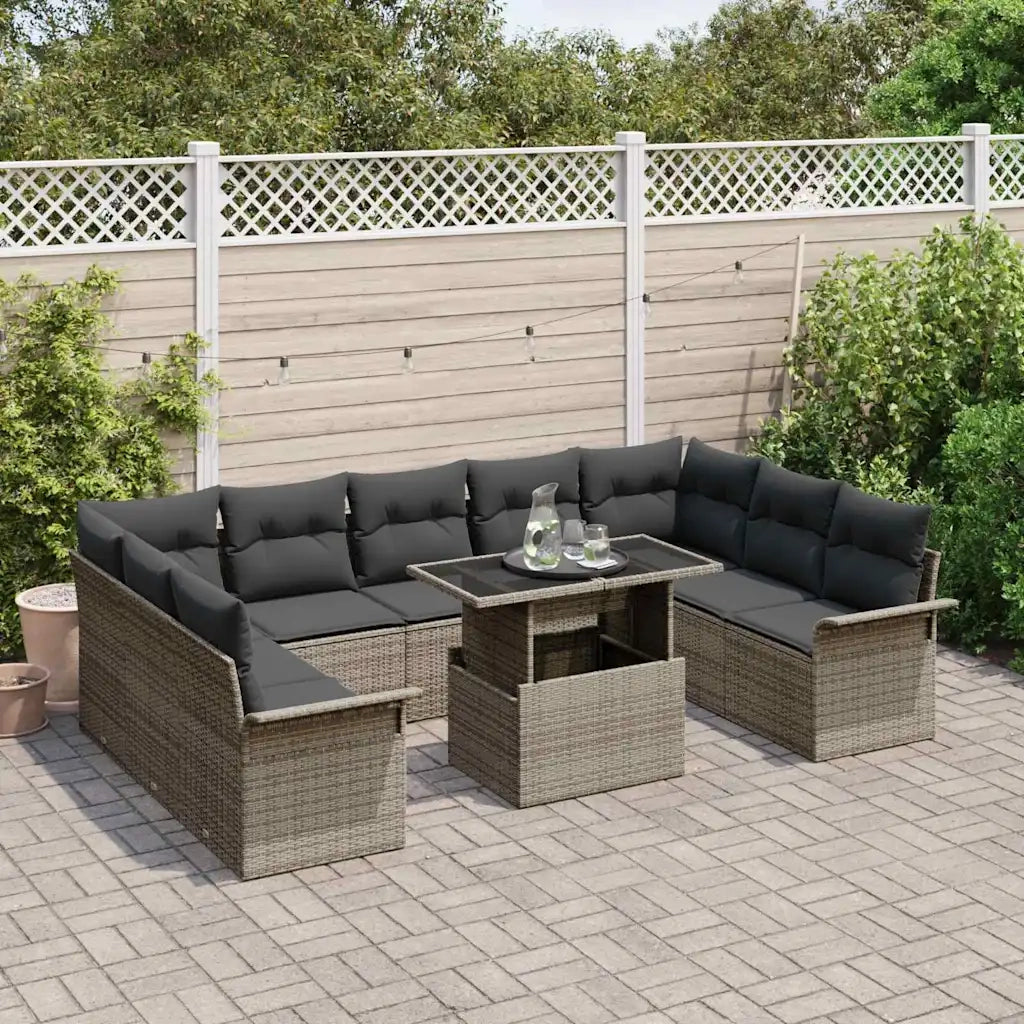 Set Divano da Giardino con cuscino 10 pcs Grigio Poly Rattan 3348345