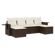 Set Divano da Giardino 6 pz | Set Salotto da Giardino con Cuscini Marrone in Polyrattan