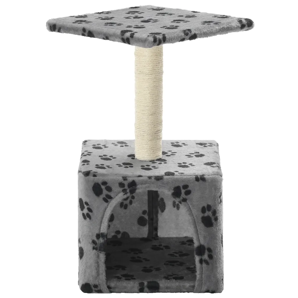Albero per Gatti e Tiragraffi Sisal 55 cm Zampe Stampate Grigio cod mxl 23985
