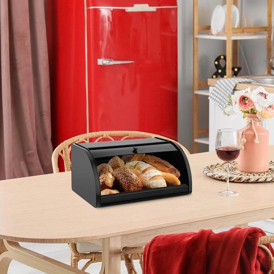 Cassa per il pane in metallo con coperchio scorrevole stile per un'ottimale conservazione degli alimenti