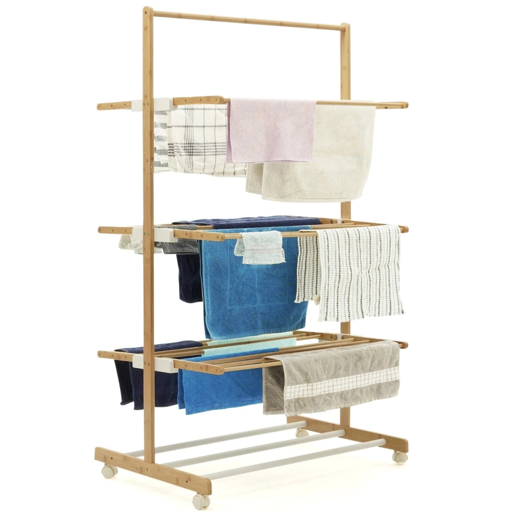 IDMarket - RITA stendibiancheria in bambù Stendino pieghevole a 3 livelli H.150 cm