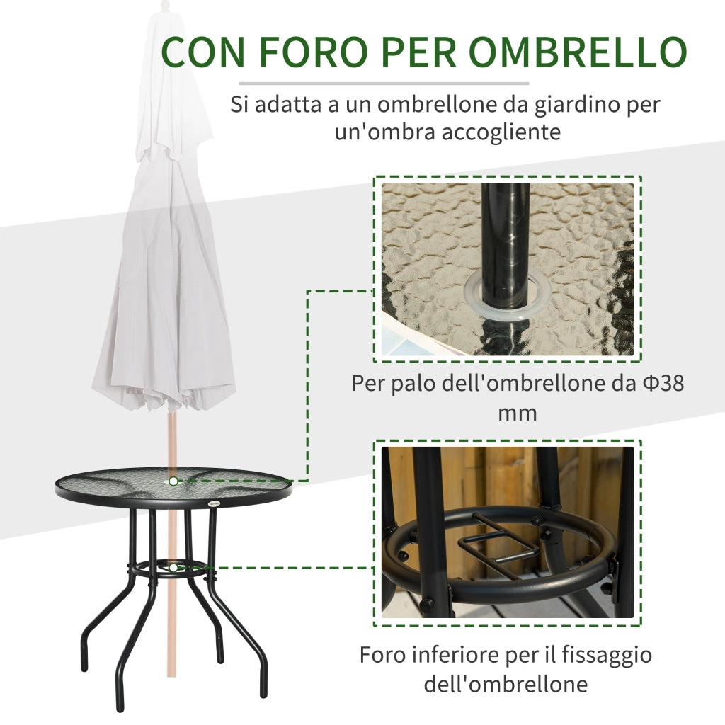 Tavolo da Giardino Rotondo ¨C Xylo ¨C Metallo Nero con Piano in Vetro ?80x72 cm