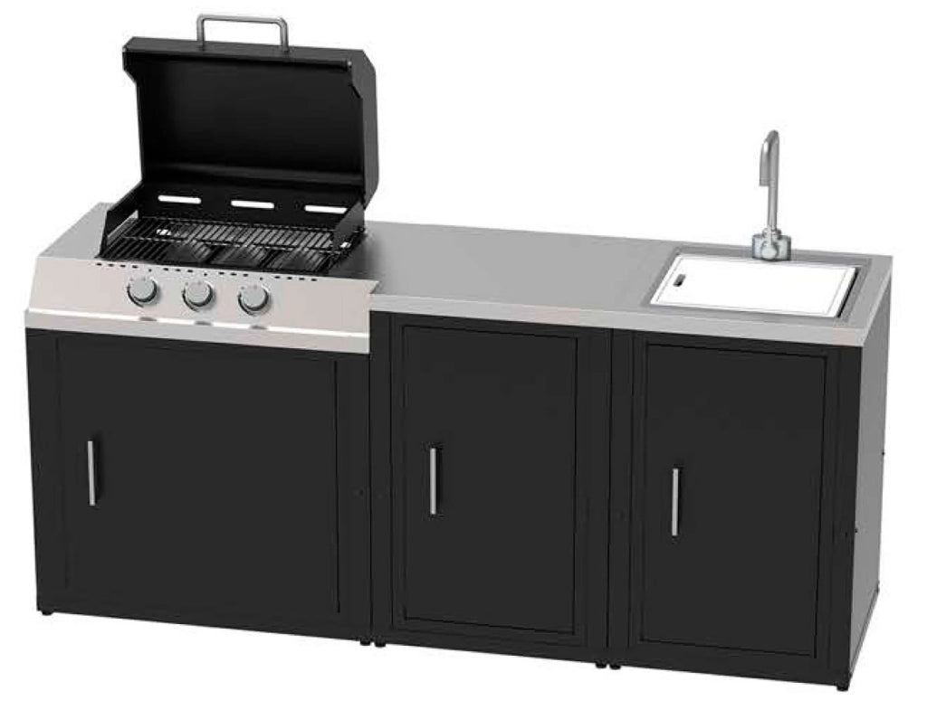 Mobile Cucina Barbecue a Gas 90,2x60,7x94 cm con 3 Fuochi e Armadietto in Acciaio Nero
