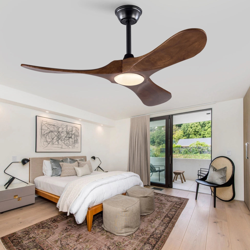 Ventilatore da soffitto 42 pollici con luce, 3 pale legno massello, 3CCT, motore DC silenzioso reversibile, telecomando, moderno