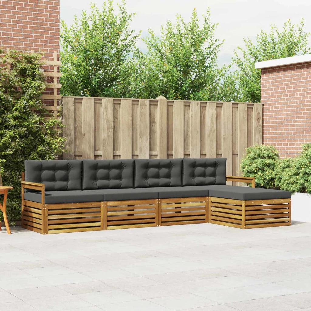 Set di divani da esterno con cuscino 5 pcs Naturale e Antracite
