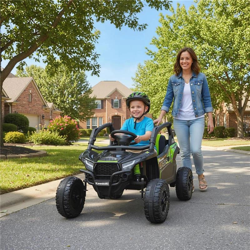 MACCHINA ELETTRICA PER BAMBINI 3-5 ANNI 12V CON LICENZA KAWASAKI, DOPPIO MOTORE, TELECOMANDO E MUSICA, NERO
