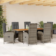 Set da Pranzo da Giardino 7 pz con Cuscini in Polyrattan Grigiocod mxl 90547