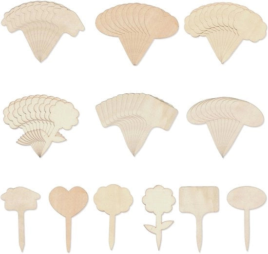 60 pezzi di etichette per piante in legno, 6 stili di etichette per piante a forma di T, etichette per piante in legno bianche per decorazione di piante di interni e esterni