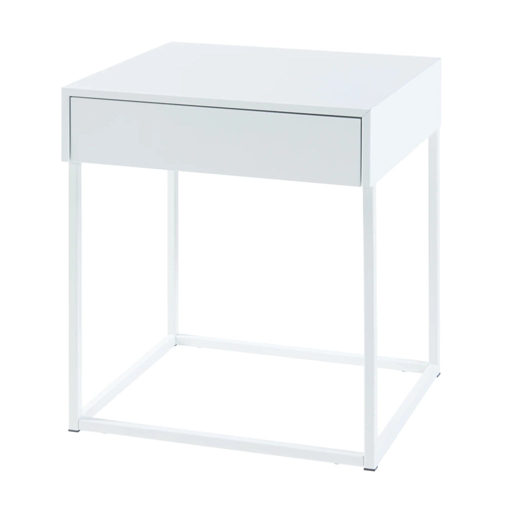 Tavolino con cassetto acciaio 50 x 43 x 41 cm bianco opaco 03_0010946