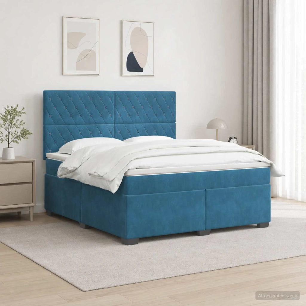 Letto box spring con materasso Blu 140 x 200 cm Velluto 3455118