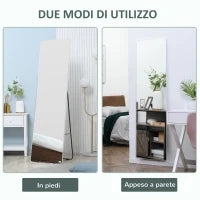 Specchio da Terra e Parete con Struttura in Alluminio per Camera, Ingresso e Bagno, 45x37x158.5cm