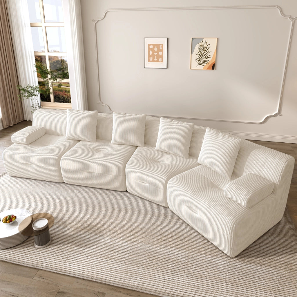 DIVANO modulare 4 posti in corduroy beige chiaro 311 x 90 x 65 cm