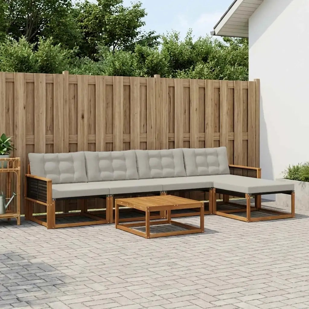 Set di divani da esterno 6 pcs Naturale e Grigio Chiaro