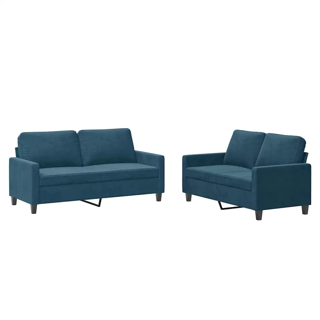 Set di Divani 2 pz con Cuscini Blu in Velluto 3201505