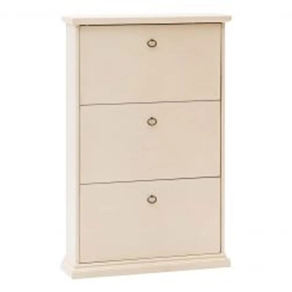 Scarpiera in legno Shabby chic avorio 3 ante liscie con anelli
