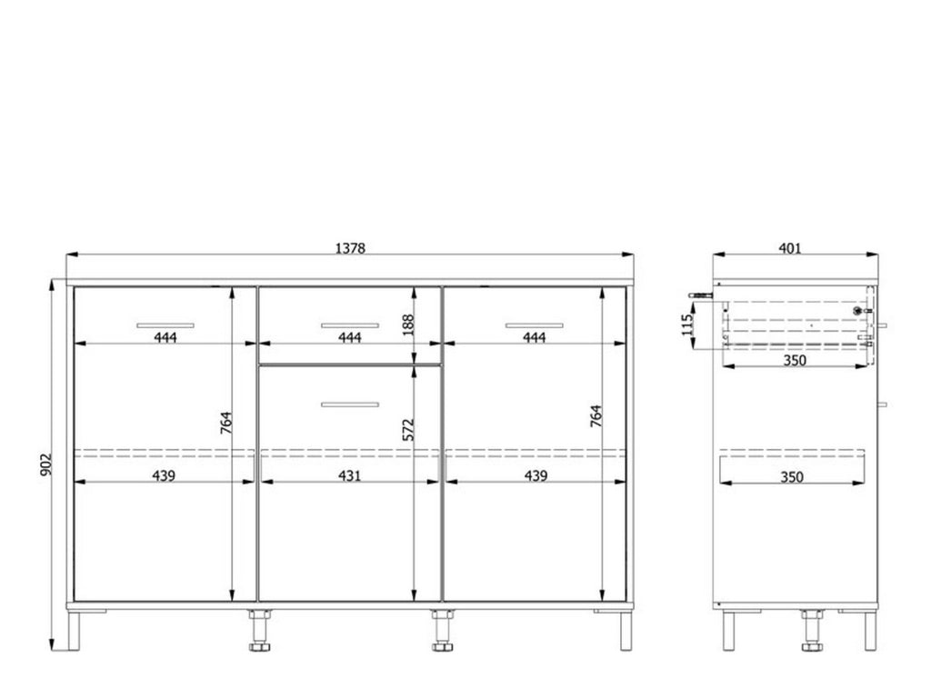 Madia Laerru, Credenza un Cassetto, 138x40x90h cm Bianco Crema