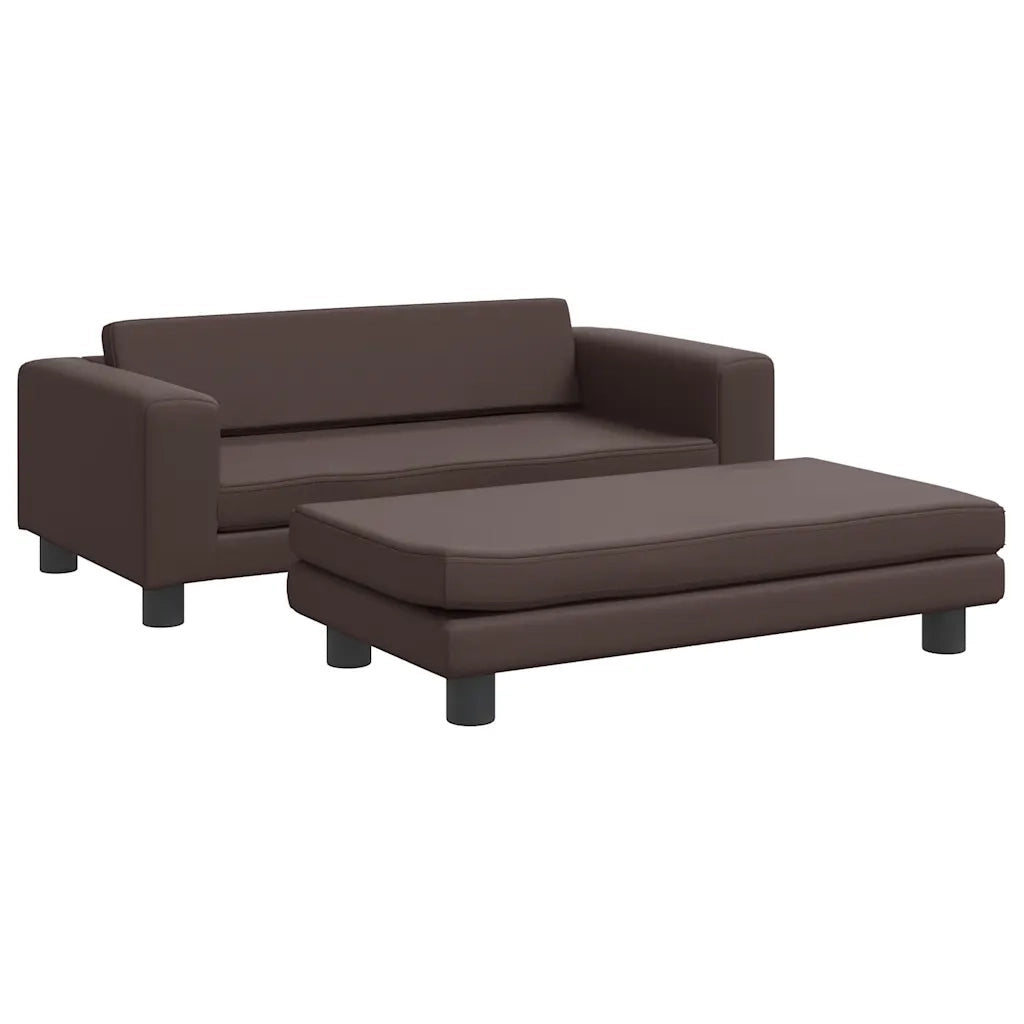 Divano Bambini con Poggiapiedi-Sofa-Divanetto Bambini Marrone 100x50x30 cm Similpelle