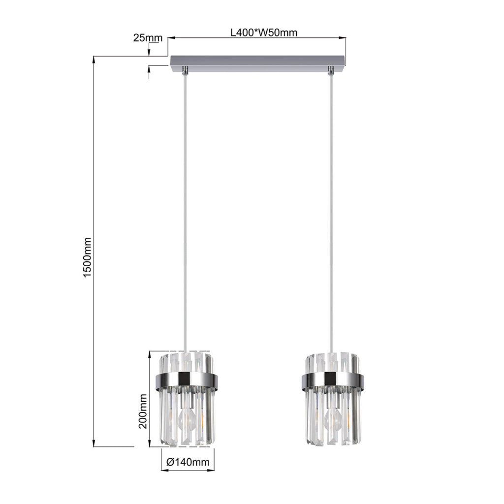 Lampada a sospensione Vetro cromata 40cm vetro 2xE14