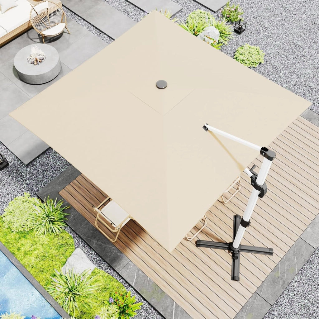 Ombrellone da balcone, in alluminio, con copertura, impermeabile, con manovella, protezione solare UV50+, rotazione di 360°, Baldacchino a strato singolo beige, 3 * 3M