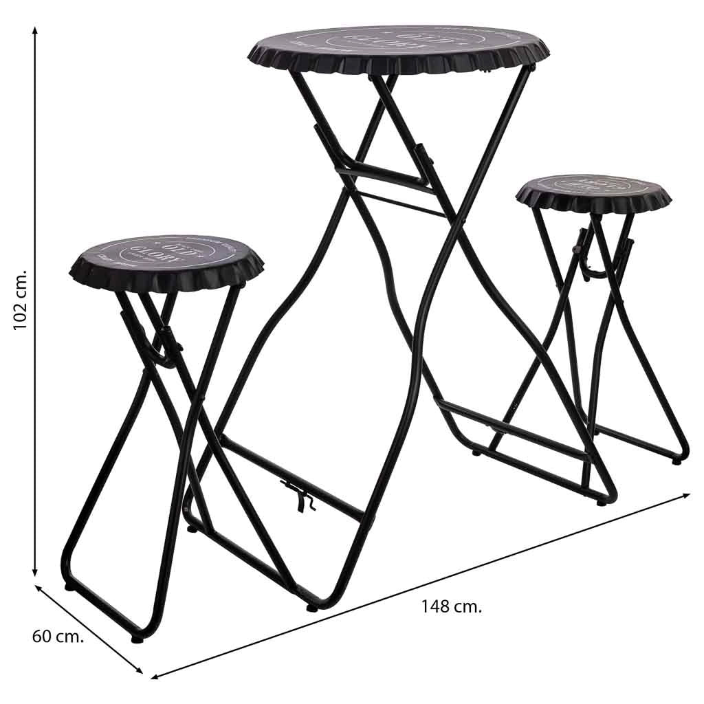 Tavolo con sgabelli pieghevoli in metallo 148x60x102h cm