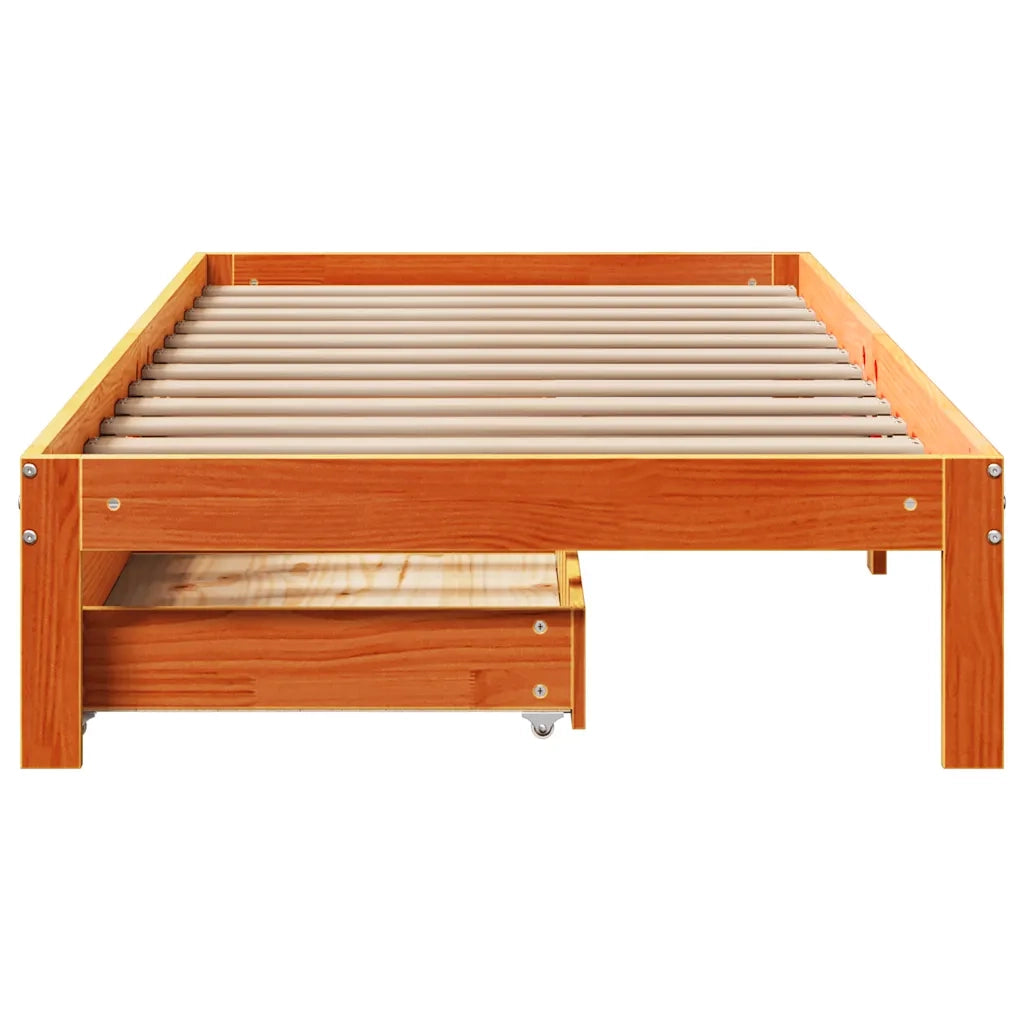 Giroletto Cassetti Marrone Cera 90x190cm Legno Massello di Pino 3301959