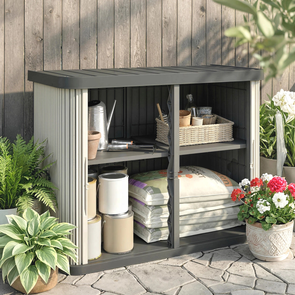 Coffre da Giardino 480 L con Porte a Scorrimento ¨C zephmum ¨C Marron Chiaro 120,5x59,5x92cm
