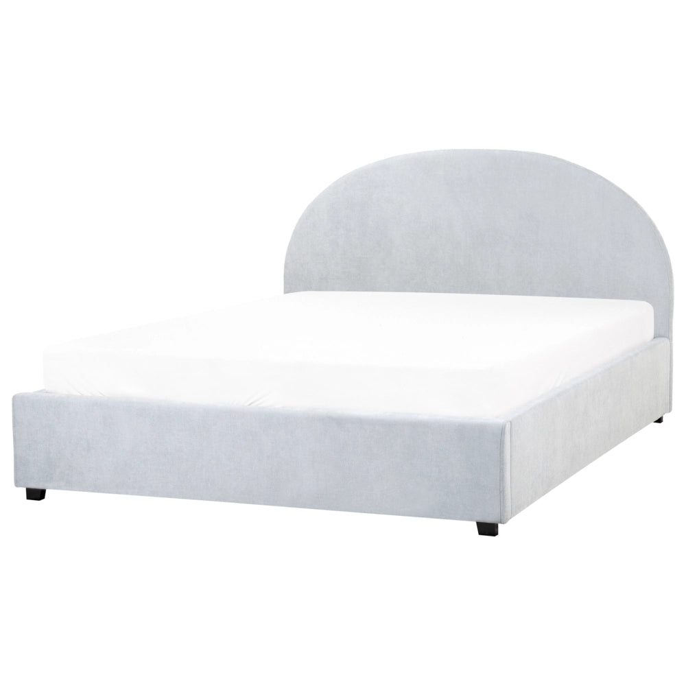 Letto contenitore matrimoniale imbottito tessuto di ciniglia azzurro retrò minimalista 160 x 200