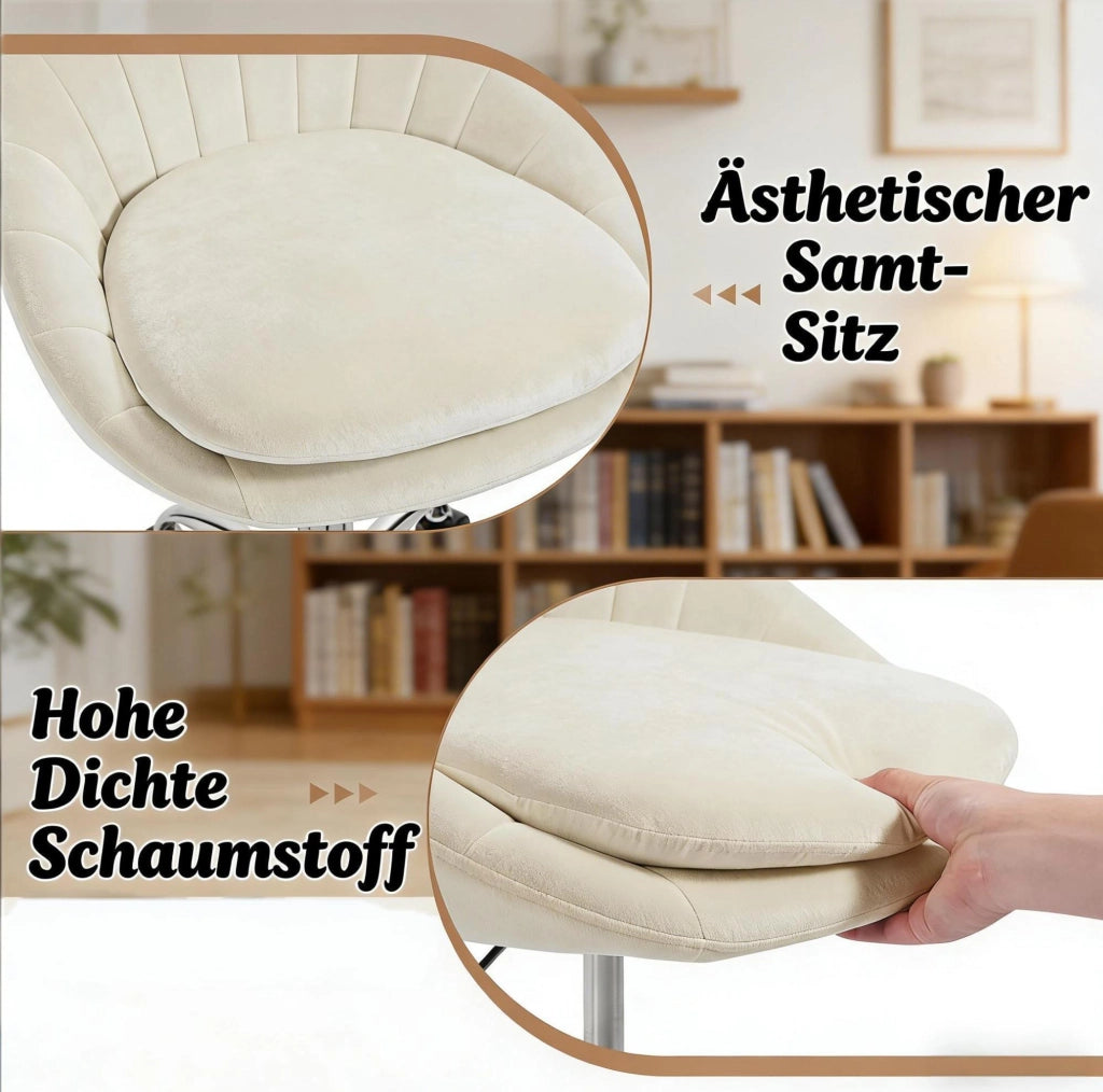Sedia da ufficio ergonomica beige in velluto, regolabile