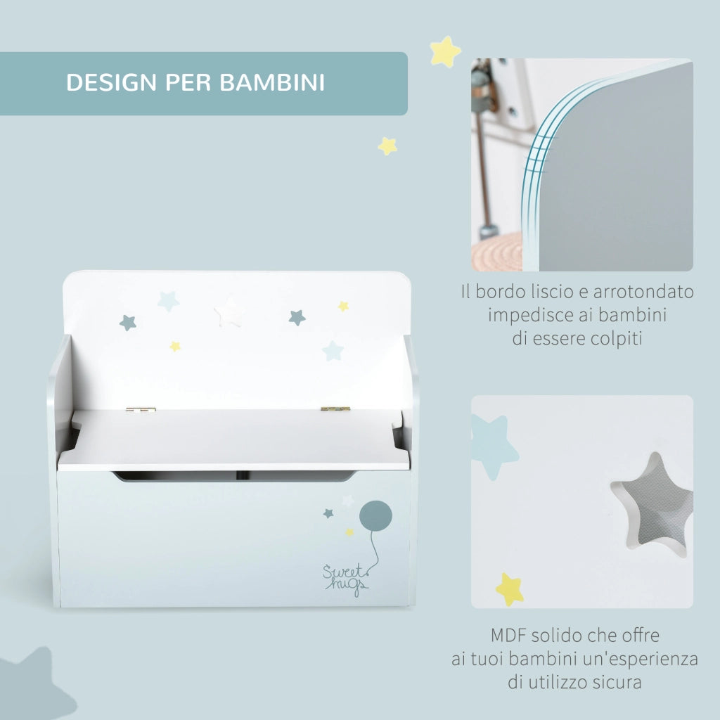 Panca Contenitore con Schienale in Legno per Bambini 3-6 Anni ¨C Xylo ¨C 60x30x50 cm Azzurro