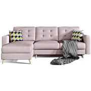Divano angolare convertibile HASGARD 3 posti rosa 248x162 cm – con vano contenitore e piedi in legno