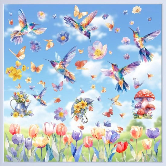 Sticker per finestra Lente, 9 fogli Sticker per finestra riutilizzabile, decorazione per finestra Lente con uccelli e fiori, Sticker per finestra Lente per camera da bambini o soggiorno