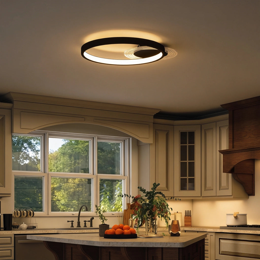 Plafoniera LED Moderna a 2 Anelli con Temperatura Colore Regolabile, Potenza 30W, Nero