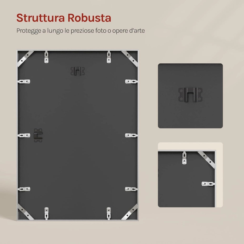Cornice per Foto 50x70 cm, Set da 5, Portafoto Argento con Passepartout, Telaio in Alluminio, Orizzontale o Verticale, da Parete o Tavolo, per Certificati, Poster, Biglietti